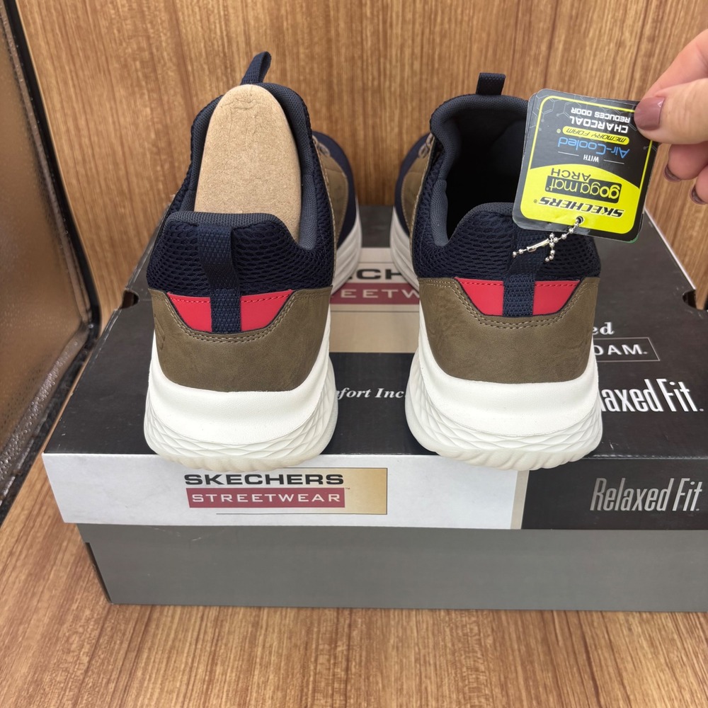 Skechers Slade Breyer Mens 13 Navy Tan Relaxed Fit Vegan Sneakers 210892 - Picture 4 of 10
